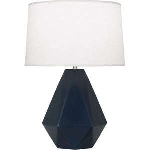 Robert Abbey Matte Midnight Blue Delta Table Lamp Matte Midnight Blue Glazed Ceramic Oyster Linen Shade