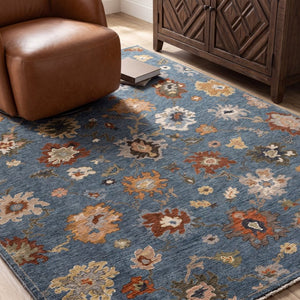 Oriental Weavers Monaco Folk Art Oushak Runner Rug Jewel Toned Polyester Bohemian Hallway Accent Blue 6'7" x 9'10" MMNC03200300ST