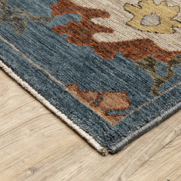 Oriental Weavers Monaco Folk Art Oushak Runner Rug Jewel Toned Polyester Bohemian Hallway Accent Blue 9'10" x 12'10" MMNC03300387ST
