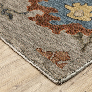 Oriental Weavers Monaco Folk Art Oushak Runner Rug Jewel Toned Polyester Bohemian Hallway Accent Grey 9'10" x 12'10" MMNC04300387ST