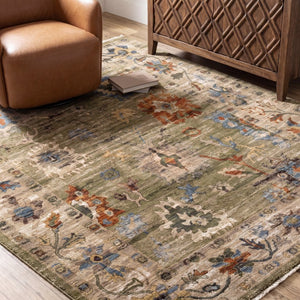 Oriental Weavers Monaco Oushak Folk Art Indoor Runner Rug with Distressed Jewel-Toned Polyester Pile Green 2'9" x 7'7" MMNC09084230ST
