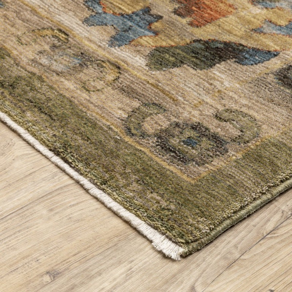 Oriental Weavers Monaco Oushak Folk Art Indoor Runner Rug with Distressed Jewel-Toned Polyester Pile Green 3'2" x 5' MMNC09097152ST