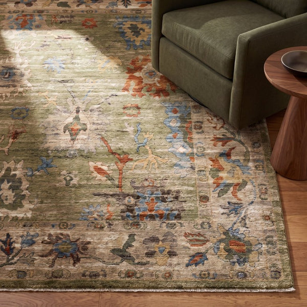 Oriental Weavers Monaco Oushak Folk Art Indoor Runner Rug with Distressed Jewel-Toned Polyester Pile Green 5'3" x 7'6" MMNC09160230ST