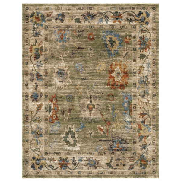 Oriental Weavers Monaco Oushak Folk Art Indoor Runner Rug with Distressed Jewel-Toned Polyester Pile Green 7'10" x 10' MMNC09240305ST