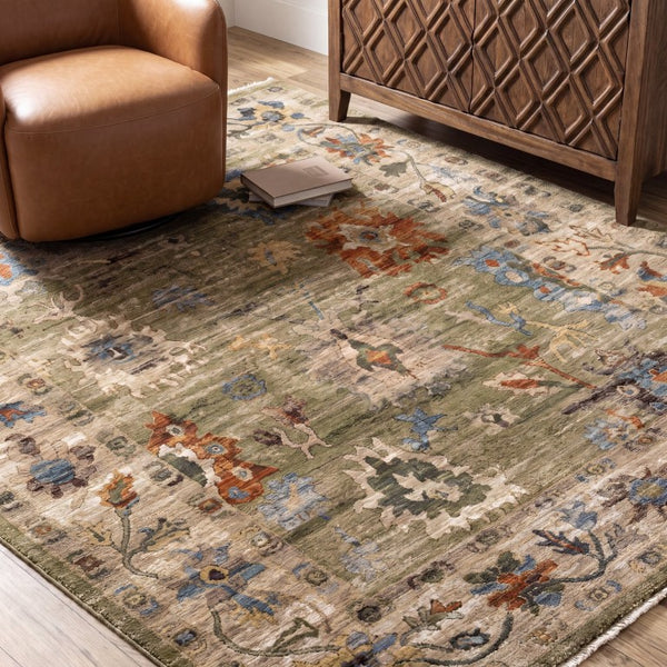 Oriental Weavers Monaco Oushak Folk Art Indoor Runner Rug with Distressed Jewel-Toned Polyester Pile Green 7'10" x 10' MMNC09240305ST