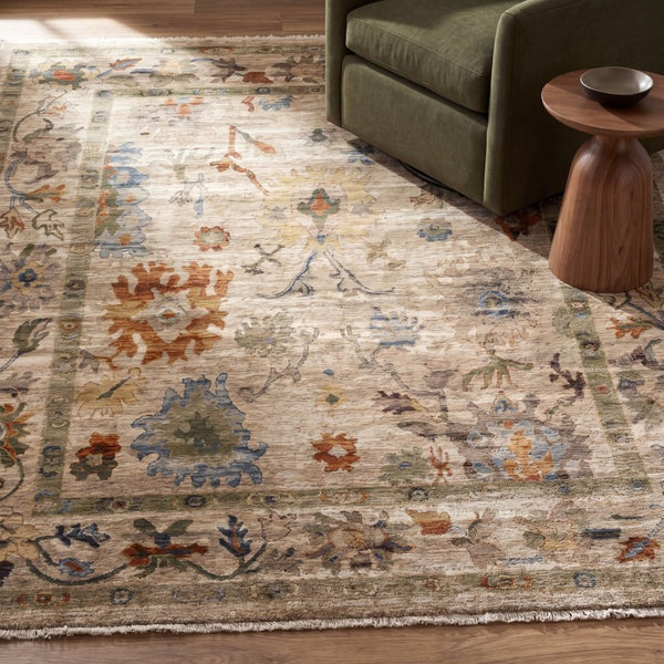 Oriental Weavers Monaco Oushak Folk Art Indoor Runner Rug with Distressed Jewel-Toned Polyester Pile Beige 3'2" x 5' MMNC10097152ST