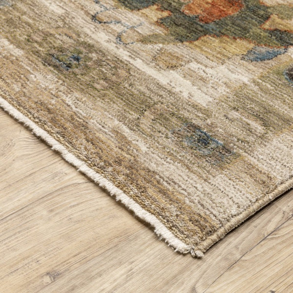 Oriental Weavers Monaco Oushak Folk Art Indoor Runner Rug with Distressed Jewel-Toned Polyester Pile Beige 6'7" x 9'10" MMNC10200300ST