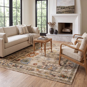 Oriental Weavers Monaco Oushak Folk Art Indoor Runner Rug with Distressed Jewel-Toned Polyester Pile Beige 6'7" x 9'10" MMNC10200300ST