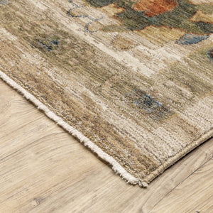 Oriental Weavers Monaco Oushak Folk Art Indoor Runner Rug with Distressed Jewel-Toned Polyester Pile Beige 9'10" x 12'10" MMNC10300387ST