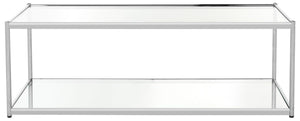 Safavieh Zola Glass Coffee Table - Bauhaus Modernist Design With Double-Tier Shelving For Stylish Living Spaces Chrome MMT6000A
