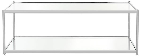 Safavieh Zola Glass Coffee Table - Bauhaus Modernist Design With Double-Tier Shelving For Stylish Living Spaces Chrome MMT6000A