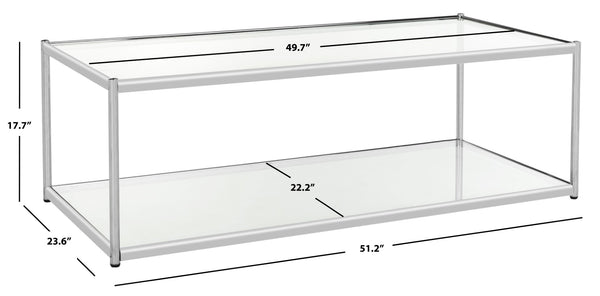Safavieh Zola Glass Coffee Table - Bauhaus Modernist Design With Double-Tier Shelving For Stylish Living Spaces Chrome MMT6000A