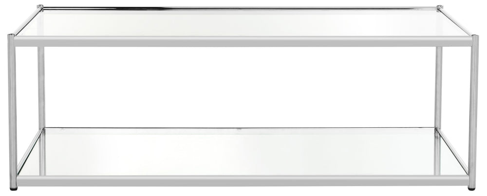 Safavieh Zola Glass Coffee Table - Bauhaus Modernist Design With Double-Tier Shelving For Stylish Living Spaces Chrome MMT6000A