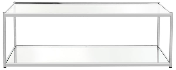 Safavieh Zola Glass Coffee Table - Bauhaus Modernist Design With Double-Tier Shelving For Stylish Living Spaces Chrome MMT6000A