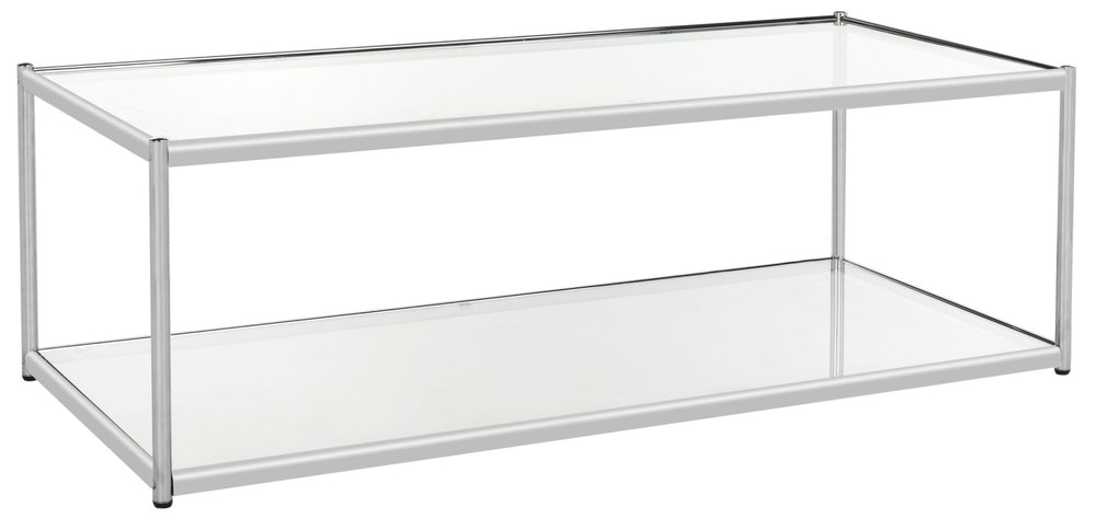 Safavieh Zola Glass Coffee Table - Bauhaus Modernist Design With Double-Tier Shelving For Stylish Living Spaces Chrome MMT6000A