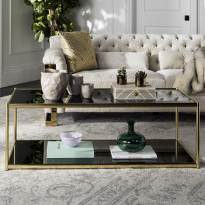 Safavieh Zola Glass Coffee Table - Bauhaus Modernist Design With Double-Tier Shelving For Stylish Living Spaces Gold MMT6000B