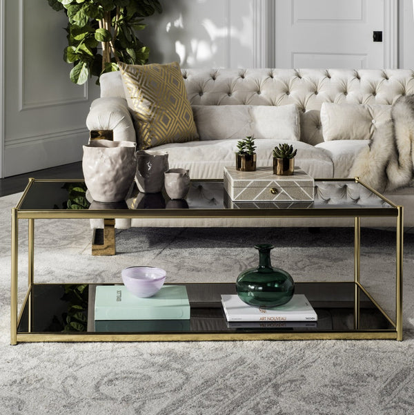 Safavieh Zola Glass Coffee Table - Bauhaus Modernist Design With Double-Tier Shelving For Stylish Living Spaces Gold MMT6000B