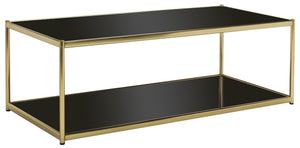 Safavieh Zola Glass Coffee Table - Bauhaus Modernist Design With Double-Tier Shelving For Stylish Living Spaces Gold MMT6000B