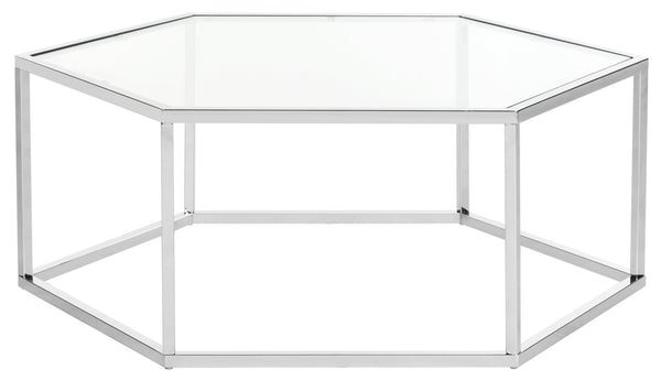 Safavieh Eliana Glass Coffee Table - Modern Sculptural Design With Chrome Frame & Clear Panels For Elegance MMT6003A
