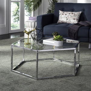 Safavieh Eliana Glass Coffee Table - Modern Sculptural Design With Chrome Frame & Clear Panels For Elegance MMT6003A