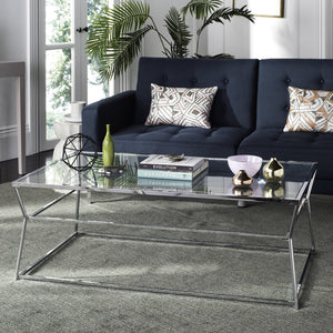 Safavieh Ellie Glass Coffee Table - Chic Chrome Modern Design For Airy Living Spaces, Sleek & Timeless Style MMT6004A