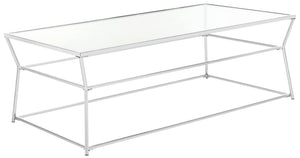 Safavieh Ellie Glass Coffee Table - Chic Chrome Modern Design For Airy Living Spaces, Sleek & Timeless Style MMT6004A