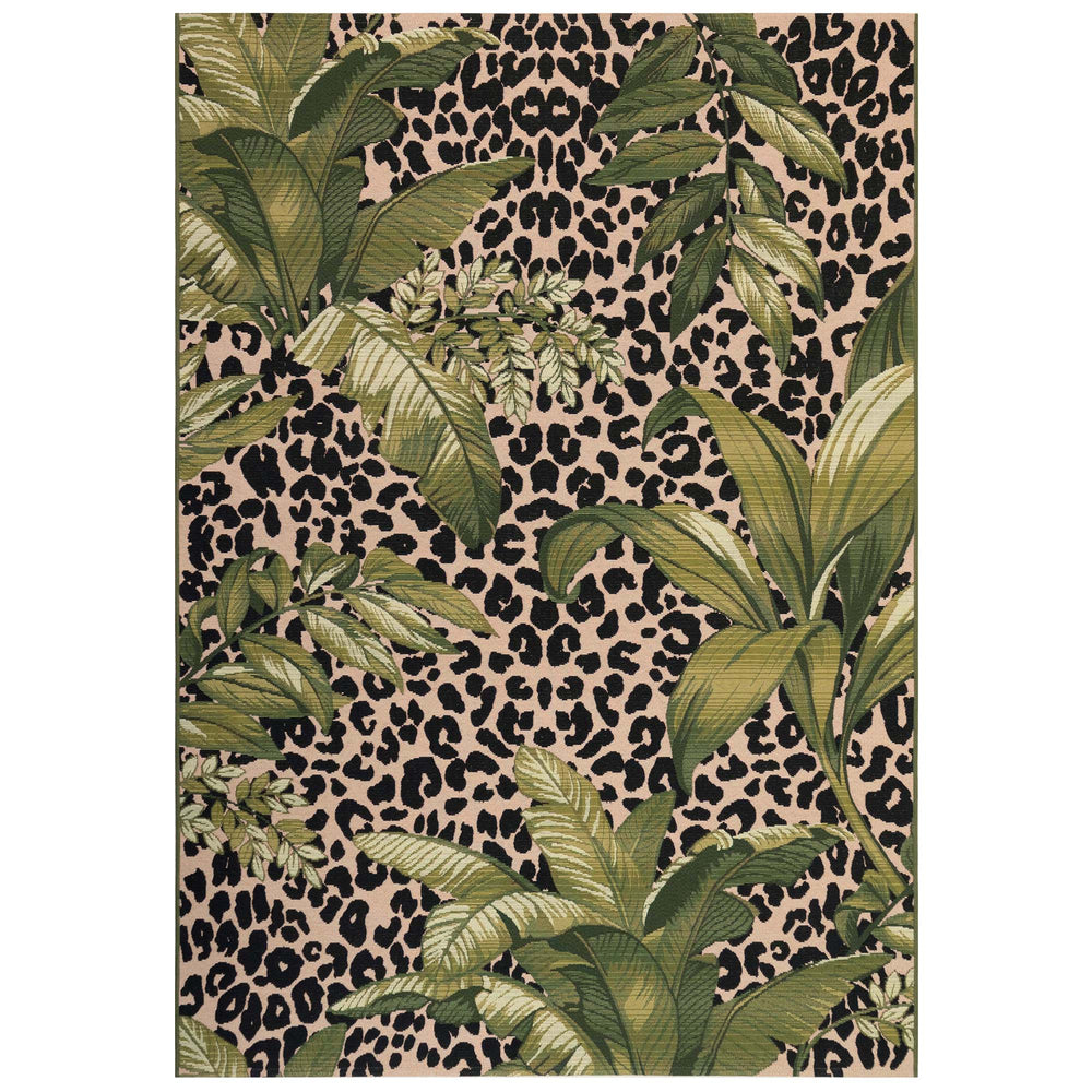 Trans Ocean Liora Manne Safari Indoor/Outdoor Pillow - Bold Leopard Print With Tropical Leaves For Modern Decor Green Polypropylene,Polyester Mna58805606