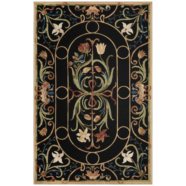 Trans Ocean Liora Manne Marina Dream Garden Area Rug - Elegant Medallion Floral Design For Indoor/Outdoor Use Black Polypropylene,Polyester Mna91823947