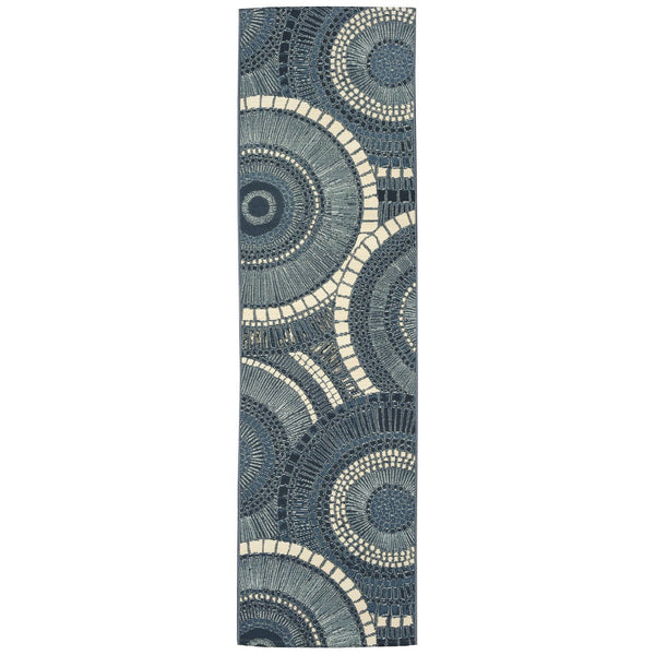 Trans Ocean Liora Manne Marina Circles Pillow - Contemporary Geometric Design For Indoor/Outdoor Elegance Blue Polypropylene,Polyester Mnar8803504