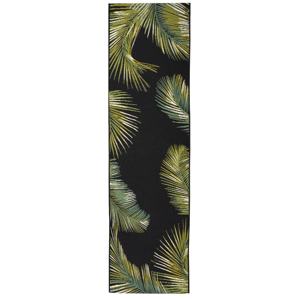 Trans Ocean Liora Manne Marina Palm Border Area Rug - Stylish Indoor/Outdoor Transitional Botanical Design Black Polypropylene,Polyester Mnar8815148