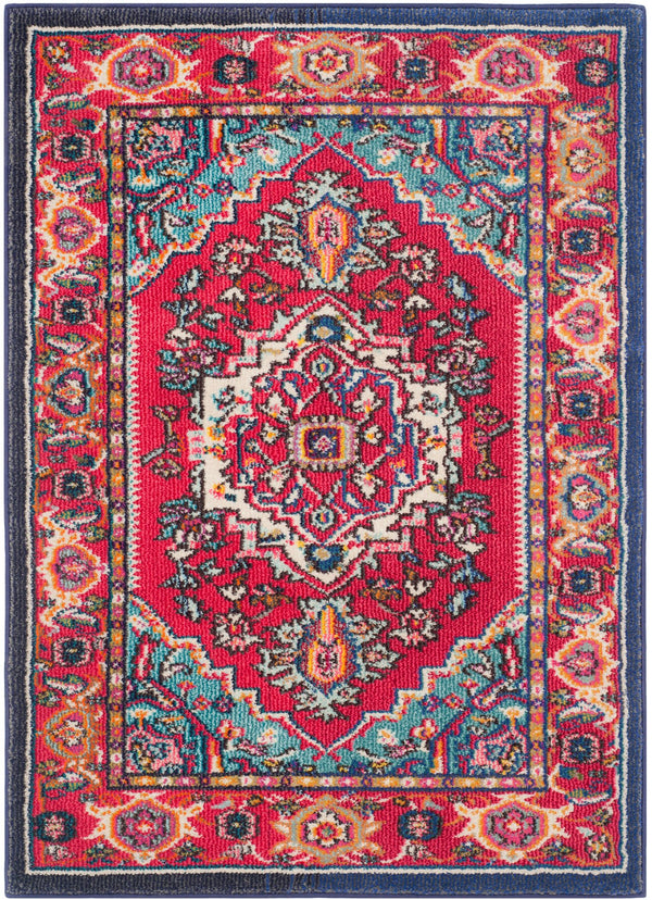 Safavieh Monaco 4' Round Area Rug - Elegant Red/Turquoise Design, Slip-resistant, Oeko-tex Certified Quality Red ,Turquoise 57% Polypropylene,30% Cotton,13% Polyester Mnc207c-4r
