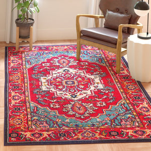 Safavieh Monaco 4' Round Area Rug - Elegant Red/Turquoise Design, Slip-resistant, Oeko-tex Certified Quality Red ,Turquoise 57% Polypropylene,30% Cotton,13% Polyester Mnc207c-4r