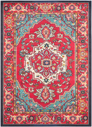 Safavieh Monaco 4' Round Area Rug - Elegant Red/Turquoise Design, Slip-resistant, Oeko-tex Certified Quality Red ,Turquoise 57% Polypropylene,30% Cotton,13% Polyester Mnc207c-4r