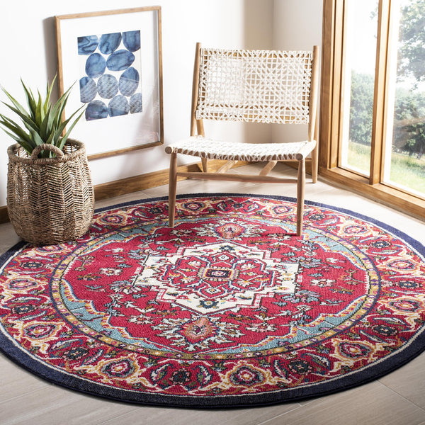 Safavieh Monaco 4' Round Area Rug - Elegant Red/Turquoise Design, Slip-resistant, Oeko-tex Certified Quality Red ,Turquoise 57% Polypropylene,30% Cotton,13% Polyester Mnc207c-4r