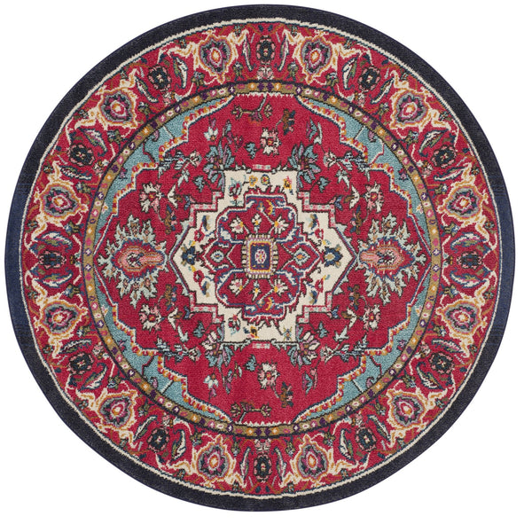 Safavieh Monaco 4' Round Area Rug - Elegant Red/Turquoise Design, Slip-resistant, Oeko-tex Certified Quality Red ,Turquoise 57% Polypropylene,30% Cotton,13% Polyester Mnc207c-4r