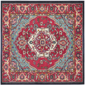Safavieh Monaco 4' Round Area Rug - Elegant Red/Turquoise Design, Slip-resistant, Oeko-tex Certified Quality Red ,Turquoise 57% Polypropylene,30% Cotton,13% Polyester Mnc207c-4r