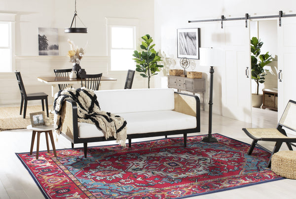 Safavieh Monaco 4' Round Area Rug - Elegant Red/Turquoise Design, Slip-resistant, Oeko-tex Certified Quality Red ,Turquoise 57% Polypropylene,30% Cotton,13% Polyester Mnc207c-4r