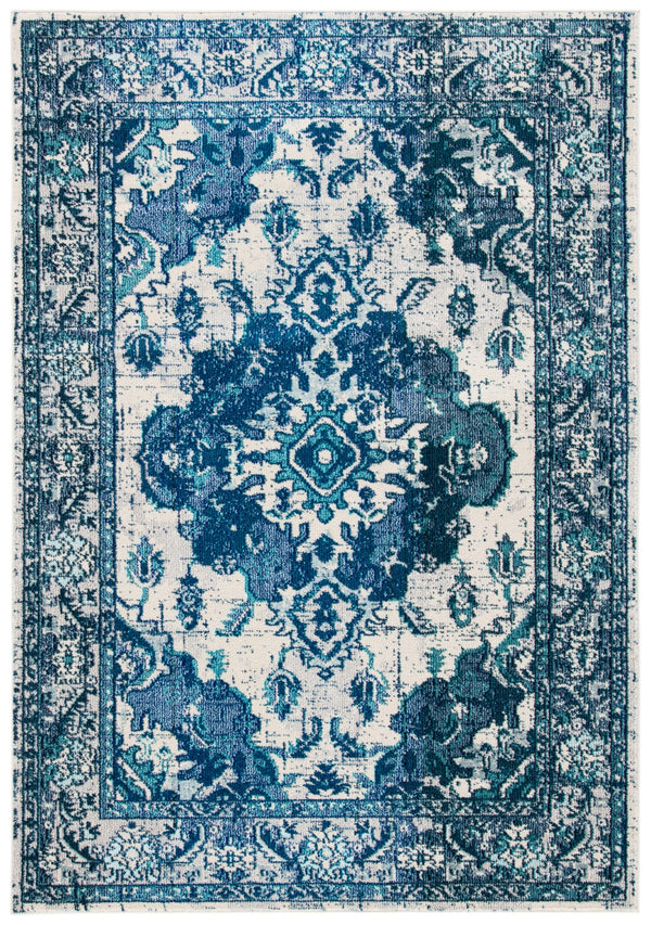 Safavieh Monaco Large Rectangle Area Rug - Luxurious Light Blue & Fuchsia Design For Elegant Home Décor Ivory ,Blue 57% Polypropylene,30% Cotton,13% Polyester Mnc243a-3sq