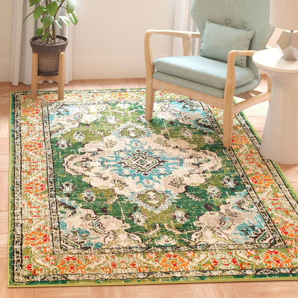 Safavieh Monaco Forest Green & Light Blue Accent Area Rug, 2' X 3' - Timeless Turkish Elegance & Comfort Forest Green ,Light Blue 57% Polypropylene,30% Cotton,13% Polyester Mnc243f-2