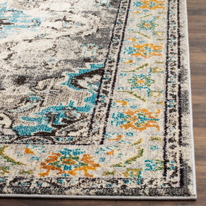 Safavieh Monaco Medallion Round Rug Power Loomed Polypropylene for Entryway or Reading Nook Grey Light Blue 4' Square MNC243G-4SQ