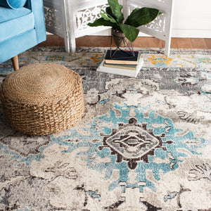 Safavieh Monaco Medallion Round Rug Power Loomed Polypropylene for Entryway or Reading Nook Grey Light Blue 4' Square MNC243G-4SQ
