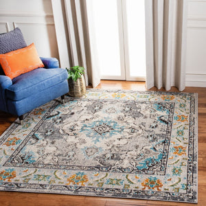 Safavieh Monaco Medallion Round Rug Power Loomed Polypropylene for Entryway or Reading Nook Grey Light Blue 4' Square MNC243G-4SQ