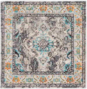 Safavieh Monaco Medallion Round Rug Power Loomed Polypropylene for Entryway or Reading Nook Grey Light Blue 4' Square MNC243G-4SQ