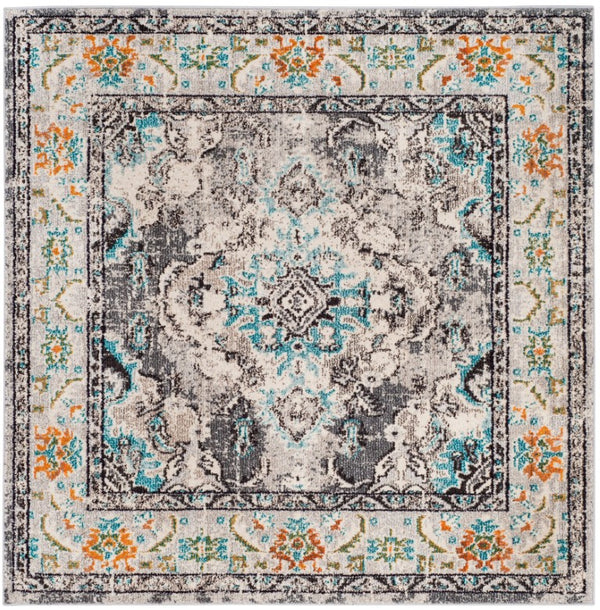 Safavieh Monaco Medallion Round Rug Power Loomed Polypropylene for Entryway or Reading Nook Grey Light Blue 4' Square MNC243G-4SQ
