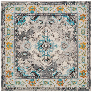 Safavieh Monaco Medallion Round Rug Power Loomed Polypropylene for Entryway or Reading Nook Grey Light Blue 4' Square MNC243G-4SQ