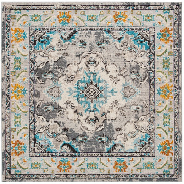 Safavieh Monaco Medallion Round Rug Power Loomed Polypropylene for Entryway or Reading Nook Grey Light Blue 4' Square MNC243G-4SQ