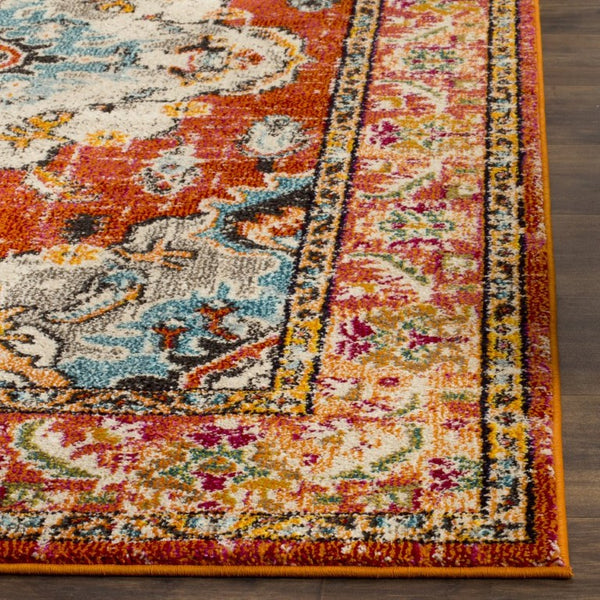 Safavieh Monaco Medallion Round Rug Power Loomed Polypropylene for Entryway or Reading Nook Orange Blue 2'-0" x 3'-0" MNC243H-2