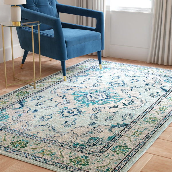 Safavieh Monaco Light Blue Ivory Area Rug 6'7" X 9'2" — Turkish Power-Loomed Oriental Design, Oeko-Tex Safe MNC243K-68