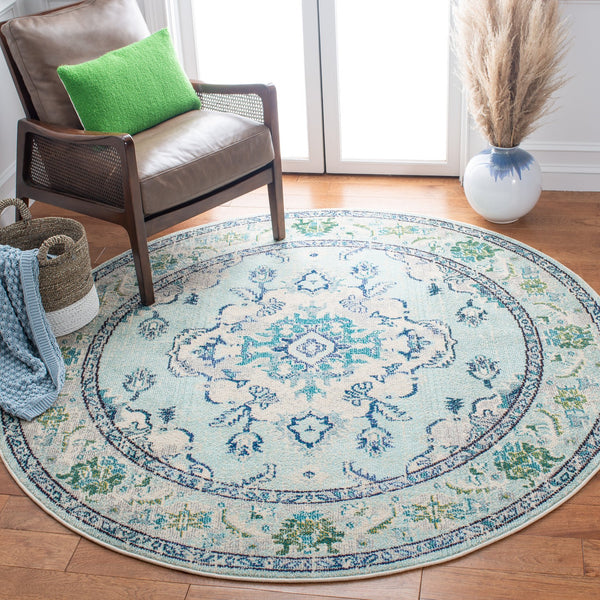 Safavieh Monaco Light Blue Ivory Area Rug 6'7" X 9'2" — Turkish Power-Loomed Oriental Design, Oeko-Tex Safe MNC243K-68