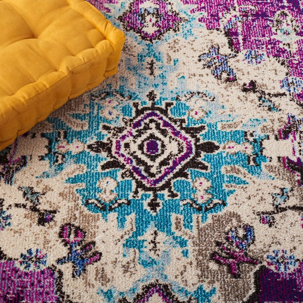 Safavieh Monaco Medallion Round Rug Power Loomed Polypropylene for Entryway or Reading Nook Violet Light Blue 4' Square MNC243L-4SQ